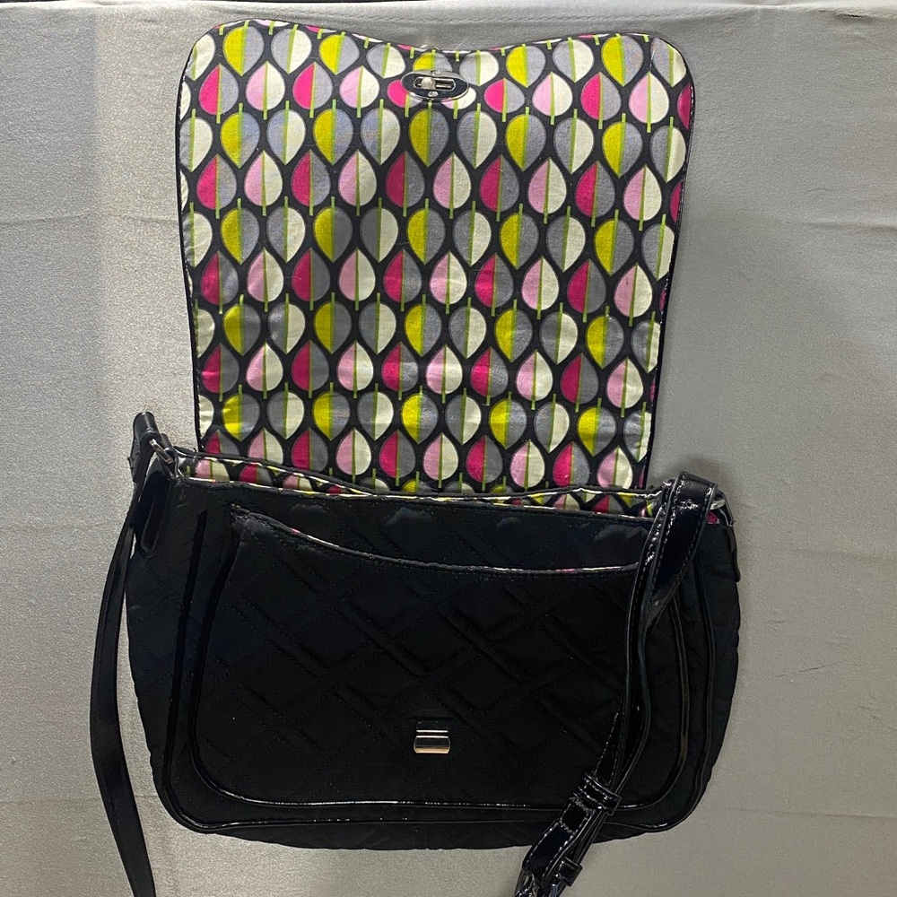 Vera Bradley Turnlock crossbody purse, black, silver clasp